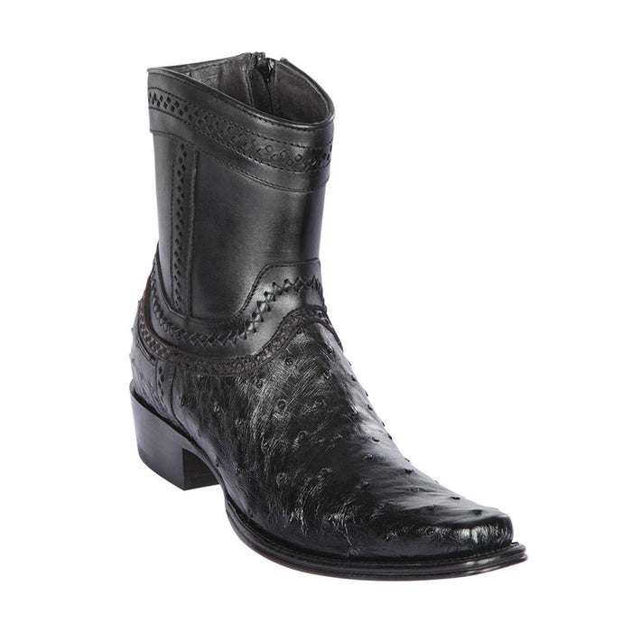Los Altos Black Ostrich Low Shaft European Square Toe Mens Boot