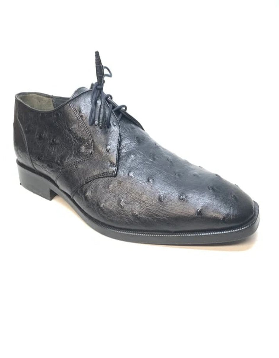 Los Altos Black Ostrich Quill Lace Up Dress Shoes - 6