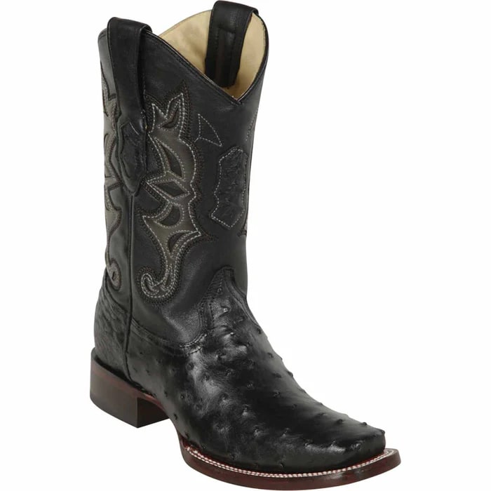 Los Altos Boots - Mens Dress Cowboy Boot - Low Priced Black Ostrich Square Toe Boots- in Black - 6