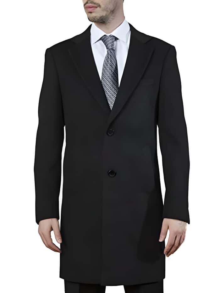 men's Modern Fit Polyester ~ Viscose ~ Spandex Black Long men's Dress Topcoat - Winter coat