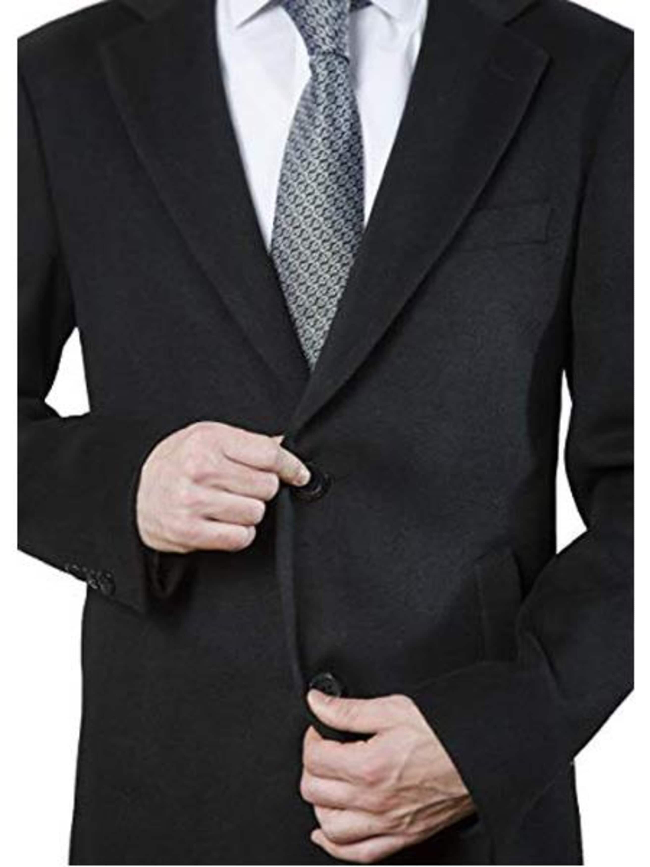 men's Modern Fit Polyester ~ Viscose ~ Spandex Black Long men's Dress Topcoat - Winter coat