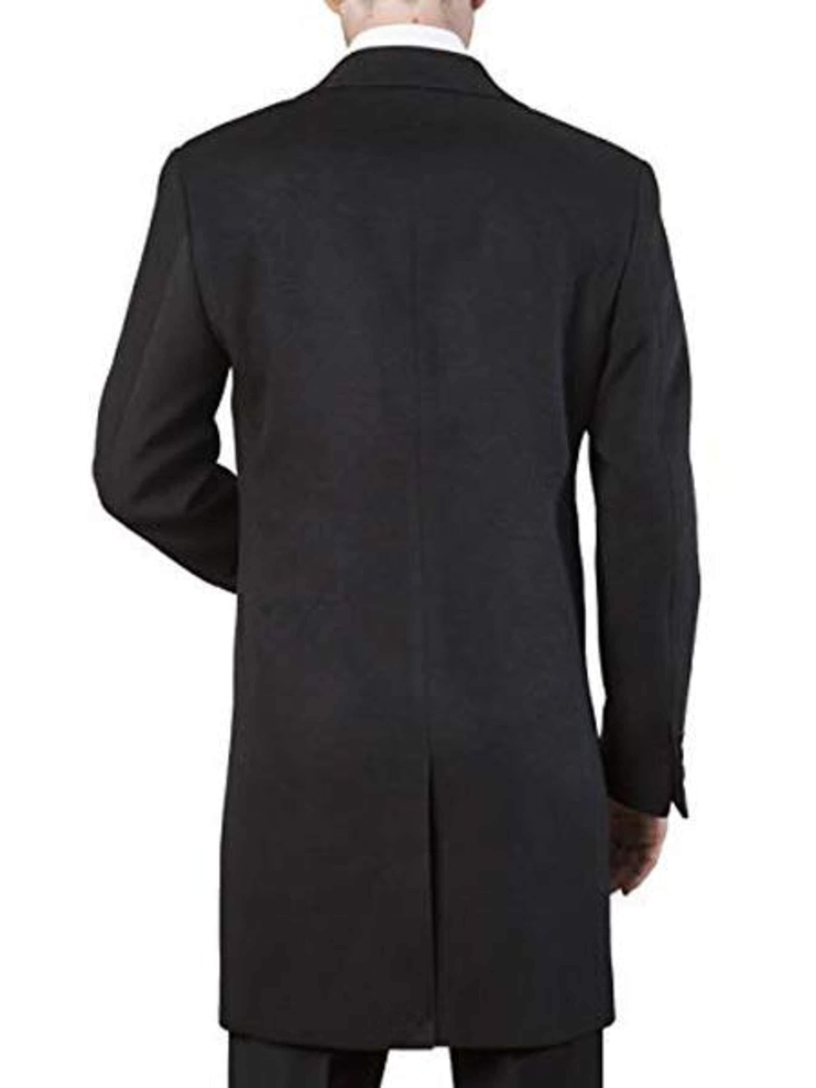 men's Modern Fit Polyester ~ Viscose ~ Spandex Black Long men's Dress Topcoat - Winter coat