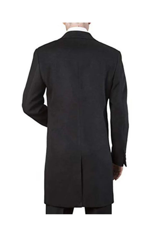 men's Modern Fit Polyester ~ Viscose ~ Spandex Black Long men's Dress Topcoat - Winter coat
