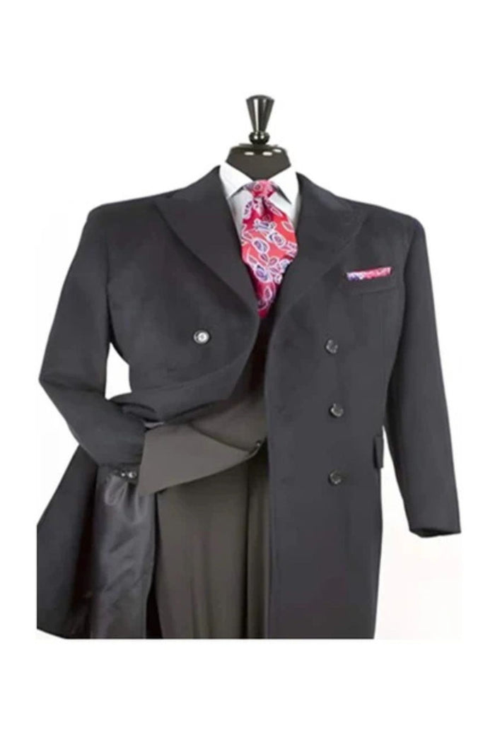 48 Inch double breasted Long length Man Made Fiber Fashion Top Coat Dark color black