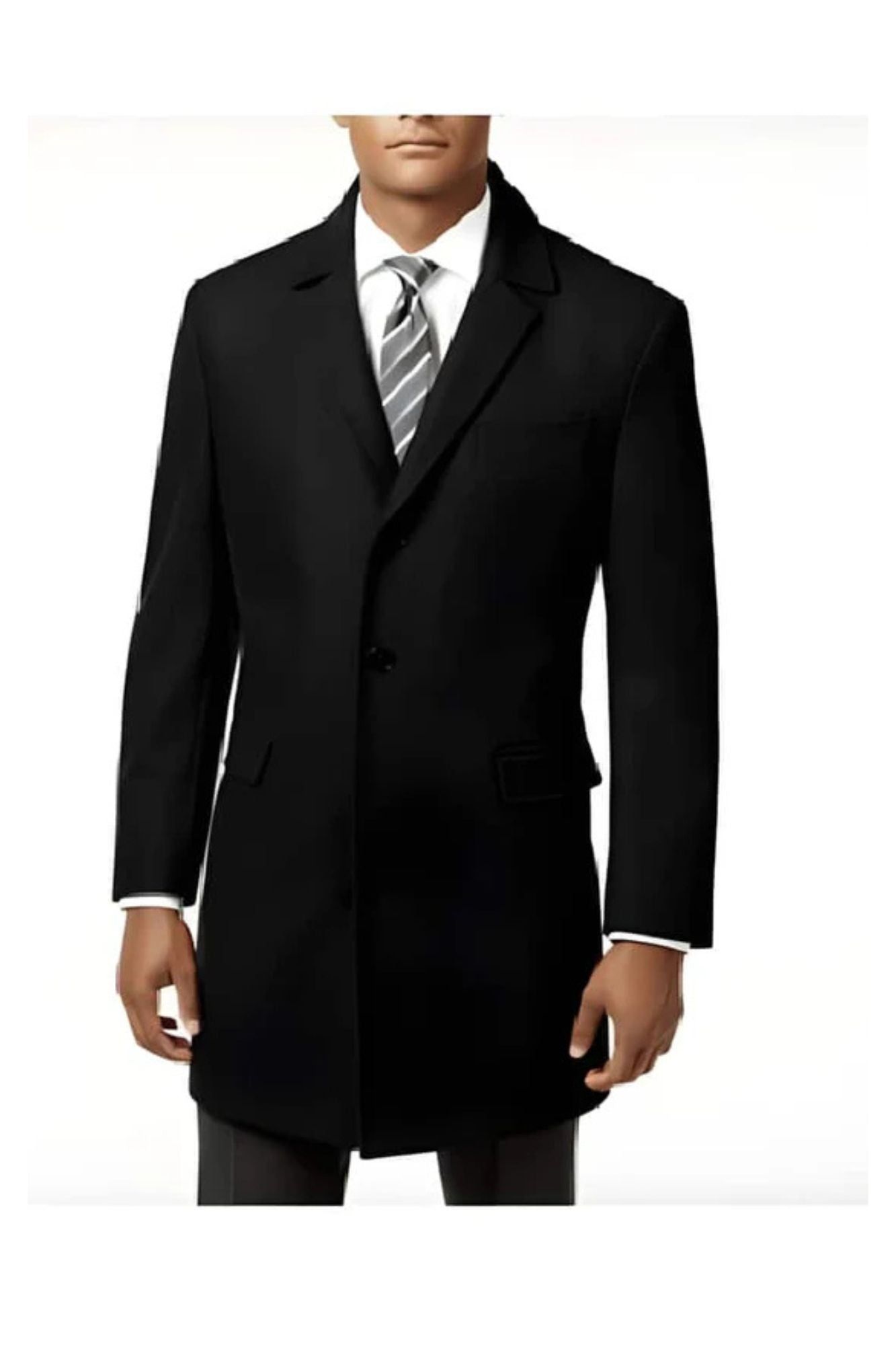 men's Long Jacket Wool Black men's Car Coat - Coat Size 38