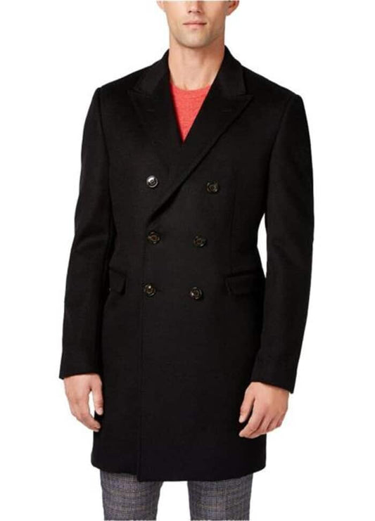 Ralph Lauren Long men's Dress Topcoat - Winter coat Double-Breasted Wool Blend All Solid Outfit Black Overcoat