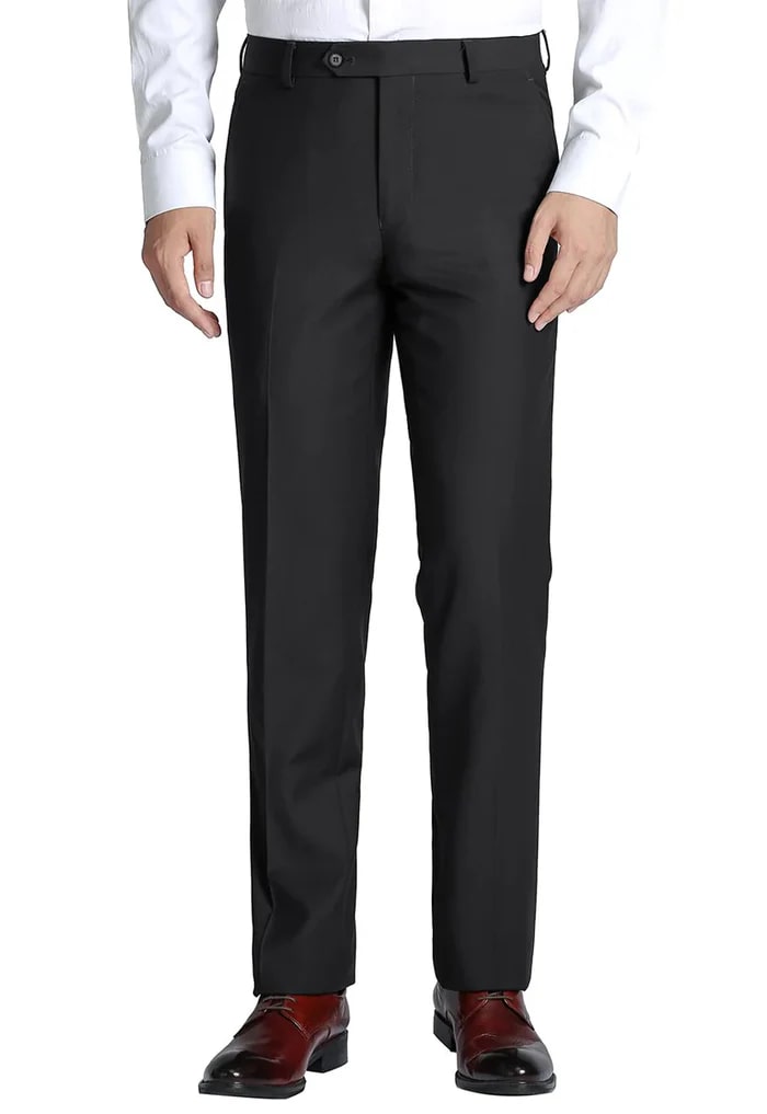 Black Slim Fit Dress Pants Flat Front Pre-hemmed