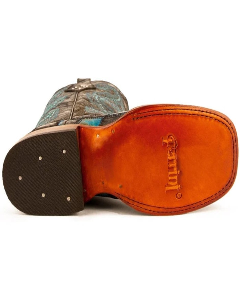 Ferrini Women's Patchwork Square Toe Boots Handcrafted - Black/Teal - 6B