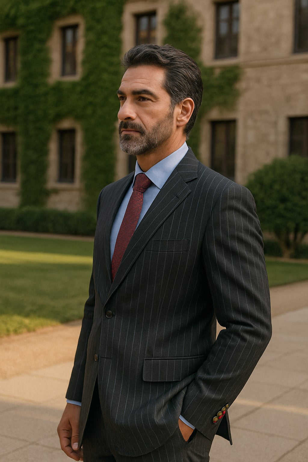 Black Pinstripe Bold Bold Chalk Stripe Pinstripe Suit - 34 Short or Extra Small
