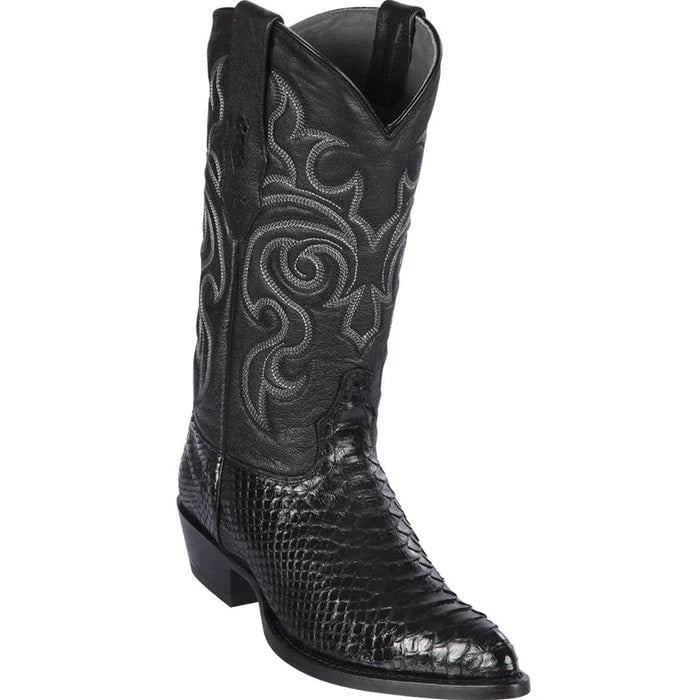J Toe Cowboy Boots - J Toe Western Boots - Los Altos Boots - Mens Dress Cowboy Boot - Low Priced Black Python J-Toe Western Boots- in Black - 6