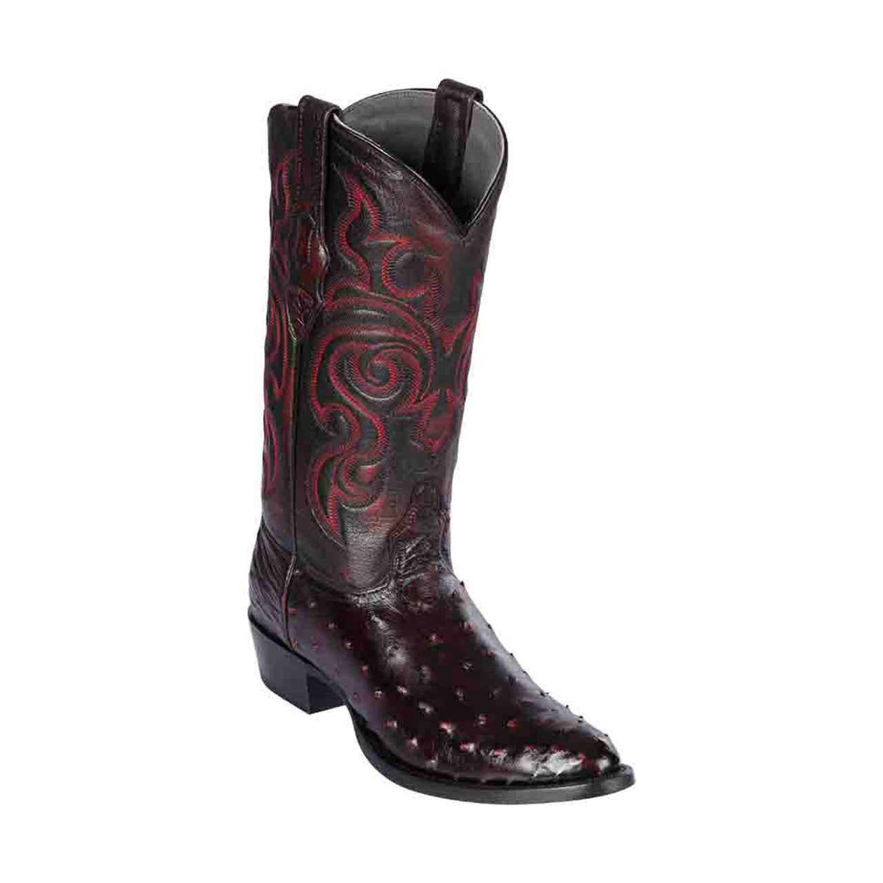 Los Altos Men's Black Cherry Full Quill Ostrich Round Toe Boots - 6