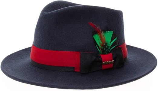 Grayson Fedora Crushable 100% Australian Wool Traveler Two Tone Navy Red Hat - Small