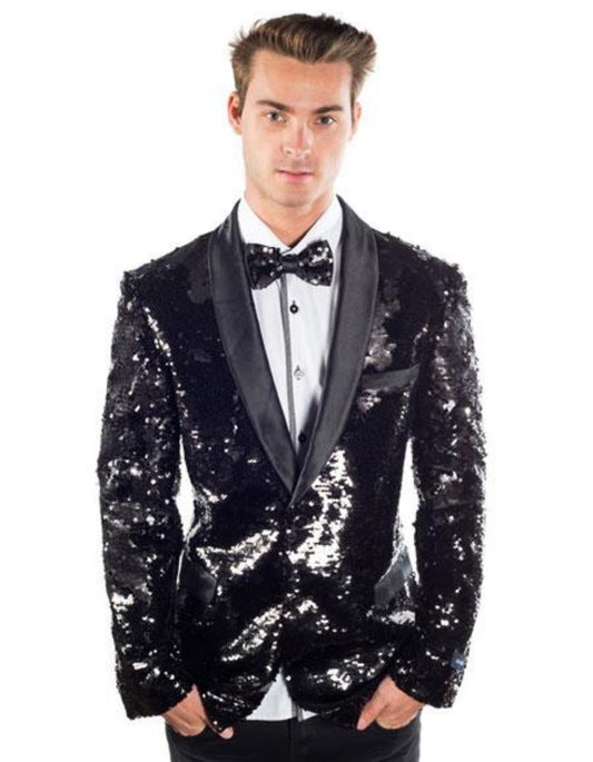 Sequin Tuxedo - Mens Blazer - Black Dinner Jacket - Regular Fit Shiny Tuxedo Jacket