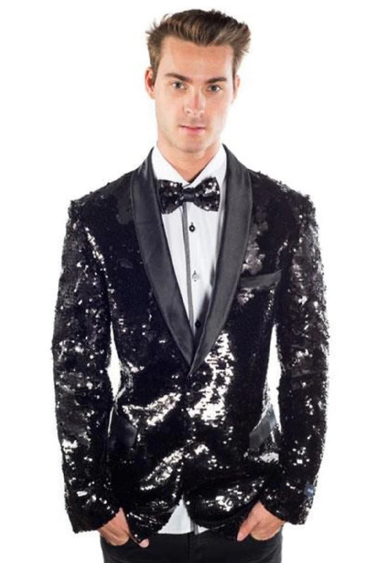 Sequin Tuxedo - Mens Blazer - Black Dinner Jacket - Regular Fit Shiny Tuxedo Jacket