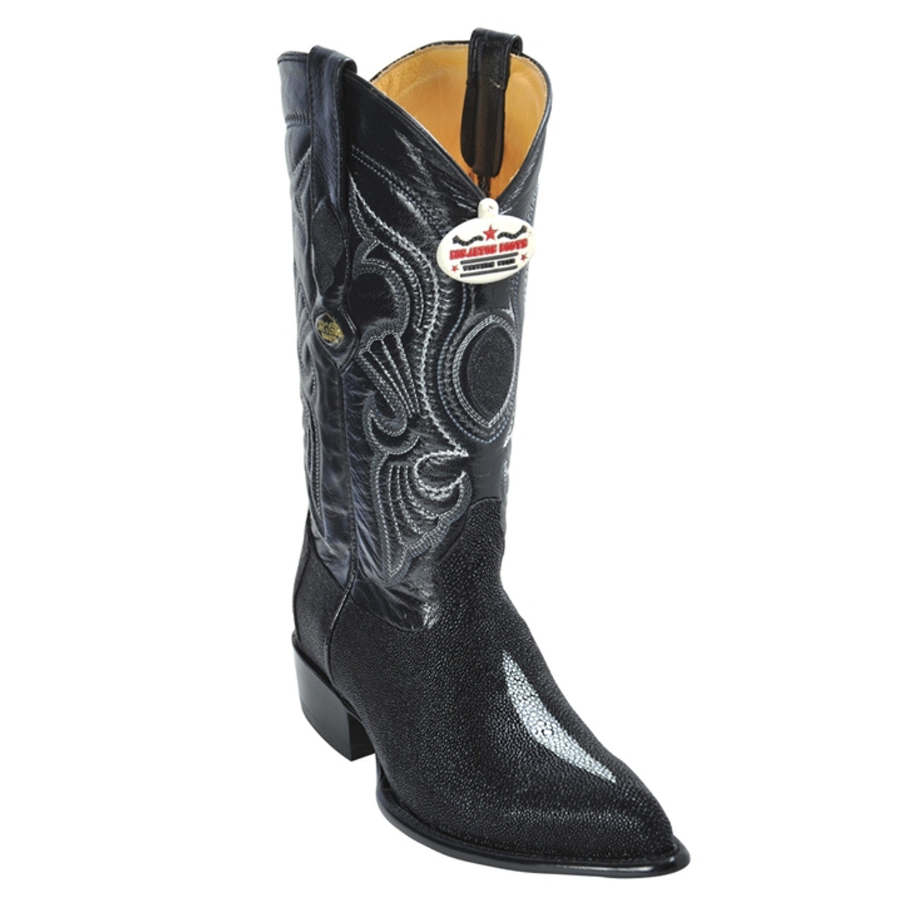 Los Altos Men's Exquisite Black Genuine Single Stone Stingray Boots - 6