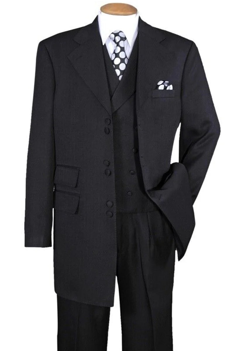 Zoot Suit - Mens Double Button Vested Fashion Black Zoot Suit - Coat Size 38