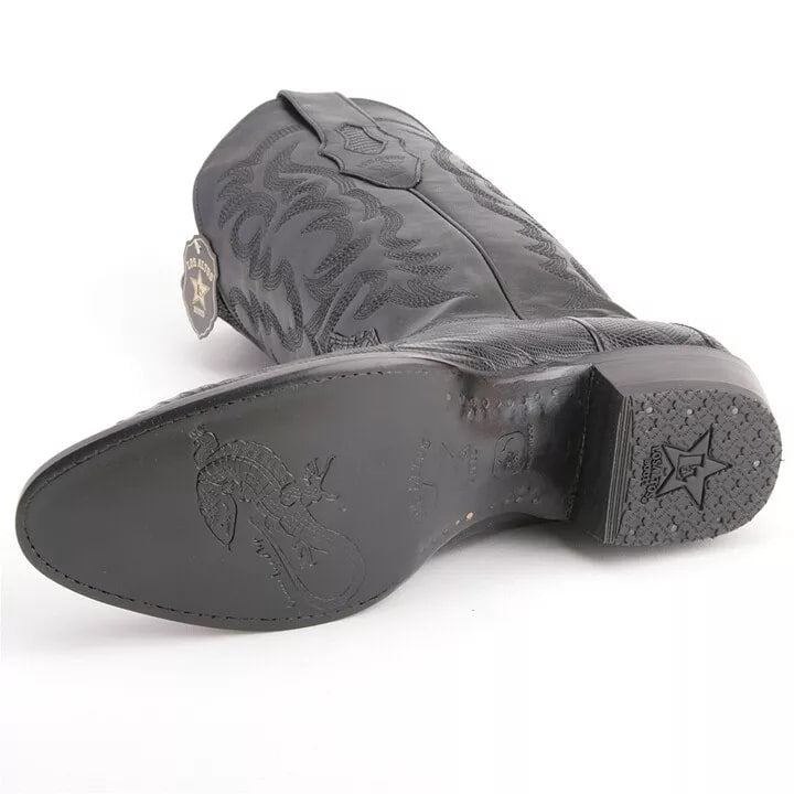 Los Altos Black Snip Toe Boots Genuine Teju Skin - 8