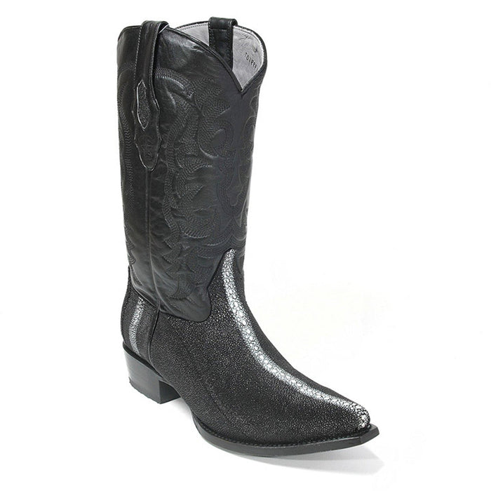 Los Altos Men's Black Stingray with Full Rowstone Finish Snip Toe Boots-New Designer Collection