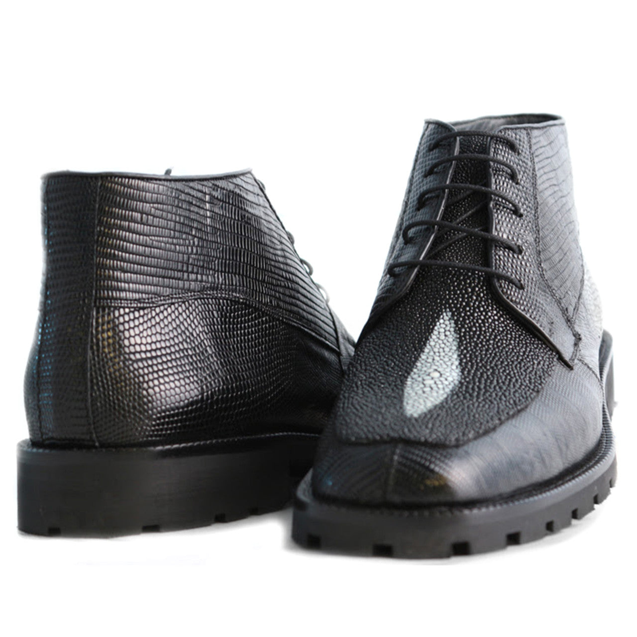 Los Altos Black Genuine Lizard & Stingray Ankle Boots - 8