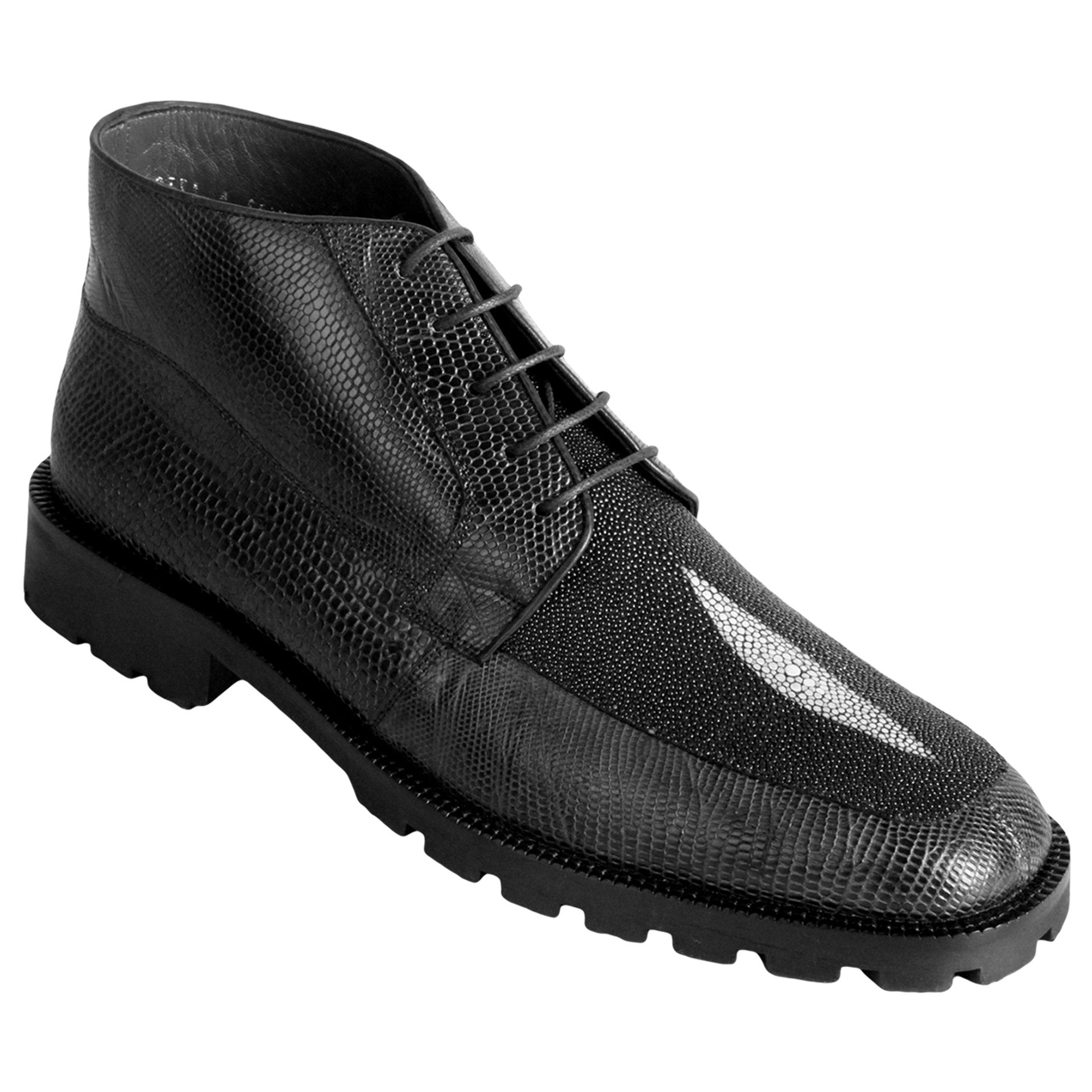 Los Altos Black Genuine Lizard & Stingray Ankle Boots - 8