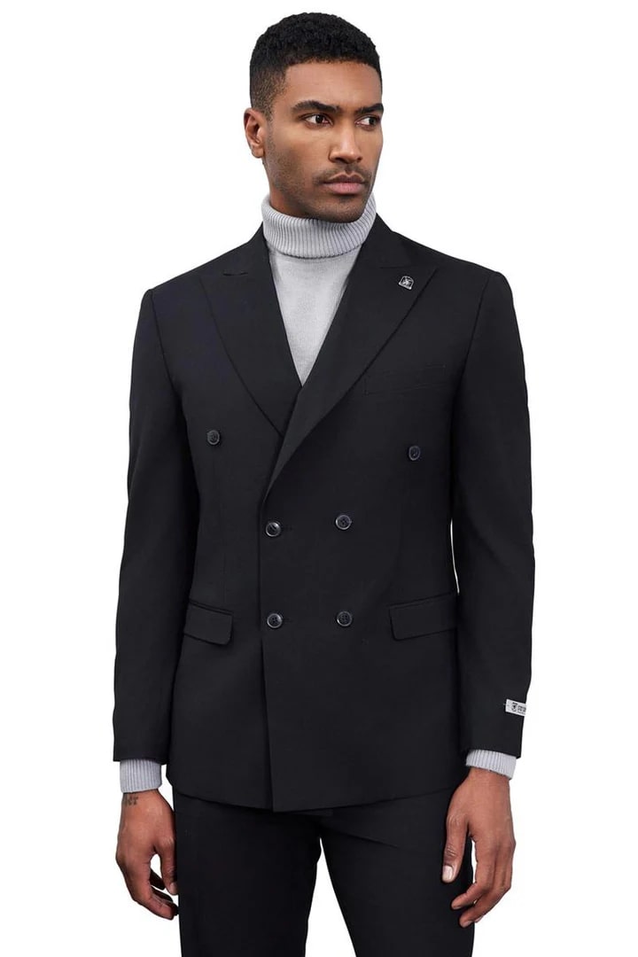 Cheap Suit - Men's Designer Stacy Adams Classic Double Breasted Black Suit