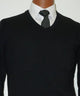 Cotton blend V Neck Long Sleeve Black Sweater