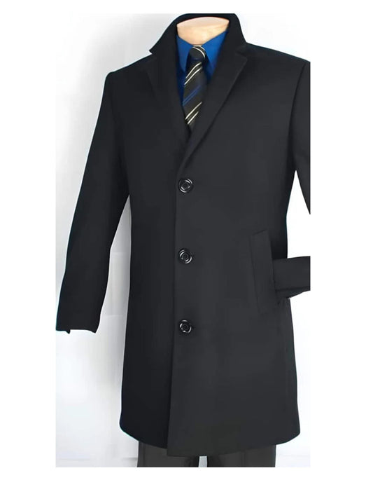 Men's Car Coat - Mid length Wool Coat Collection in a Soft Cashmere Blend - Dark color black Overcoat - Mens Overcoat