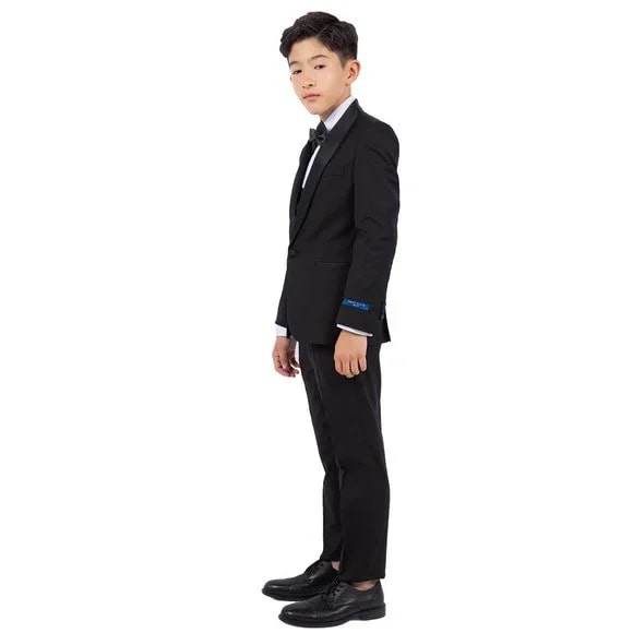 New Perry Ellis Boys Black Tuxedo Set, Solid 5-Piece Black Shawl Collar