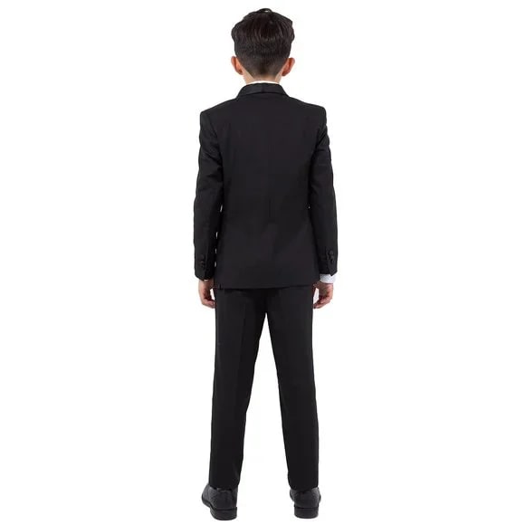 New Perry Ellis Boys Black Tuxedo Set, Solid 5-Piece Black Shawl Collar