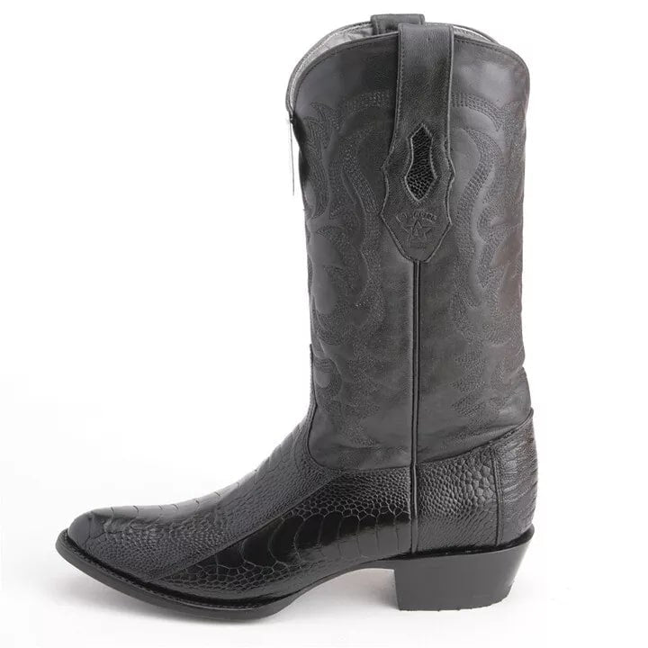Los Altos Black Western Boots Genuine Ostrich Skin - 8