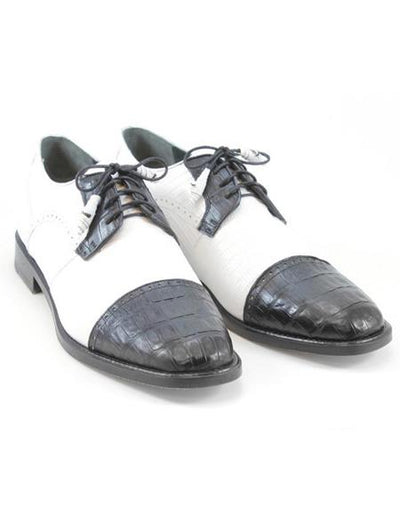 Los Altos Men’s Black and White Genuine Teju Lizard and Caiman Lace-Up Dress Shoes