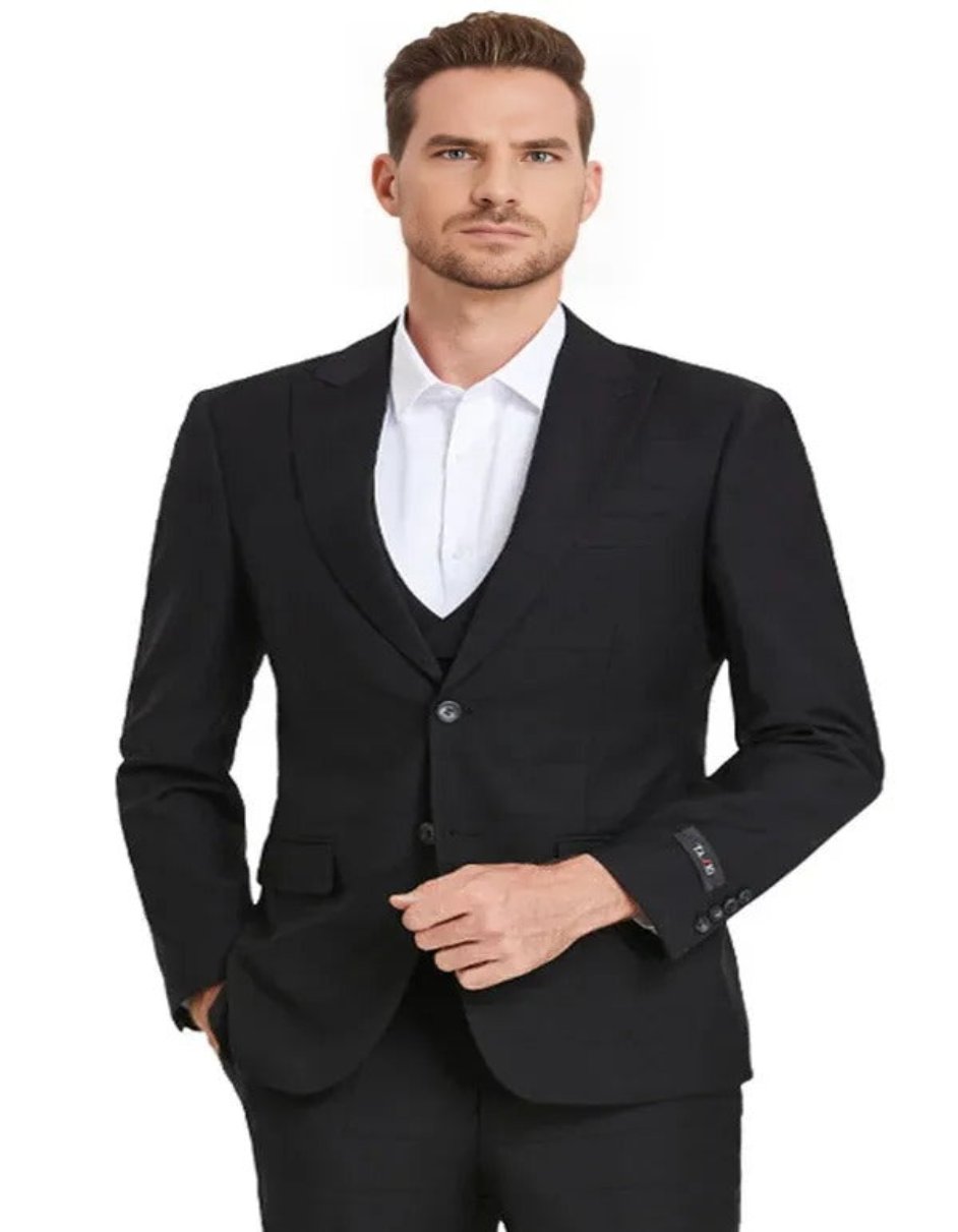 Missionary Mormon Quality Suit -  Business Sharkskin Button Style in Color Black - 38 Short Jacket+32 Waist Adjustable 28to34)(Height: 5 4 to5 7 )(Neck  15-16.5)S-M)