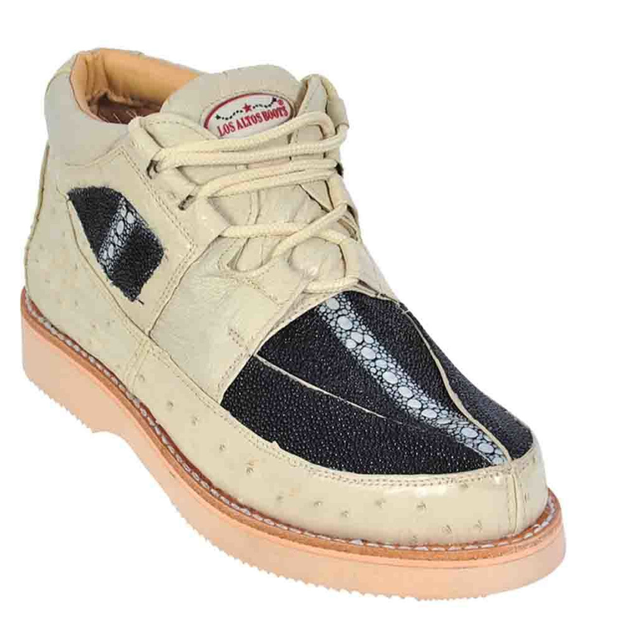 Los Altos Black & Winter White Stingray with Ostrich Men's Casual Sneakers - 8
