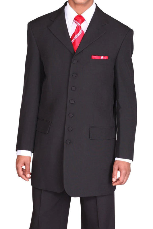 Zoot Suit - Mens 7 Button Long Fashion Gangster Zoot Black Suit