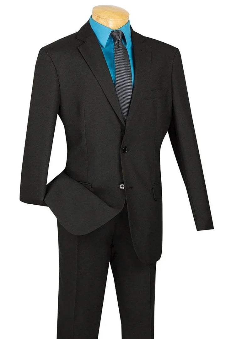 Cheap Suit - Mens Two Button Modern Fit Wool Feel - Designer Brand Black Suit