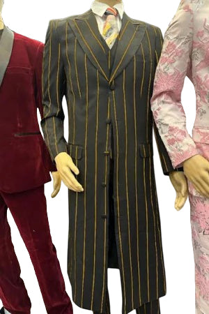 Pinstripe Zoot Suit For Men - Gangster  Wedding Suit in Black and Gold Pinstripe - 34 Short or Extra Small