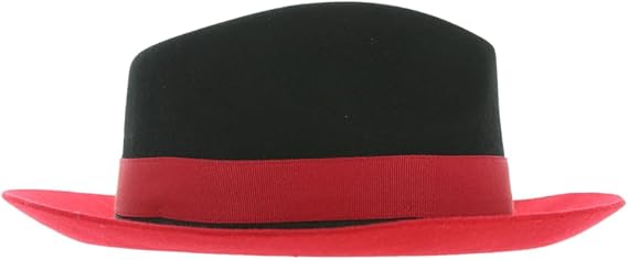 Gangster 100% Austrailian Wool Crushable Mens Fedora Hat - Removable Feather Gangster Black-red Mens Fedora Hat