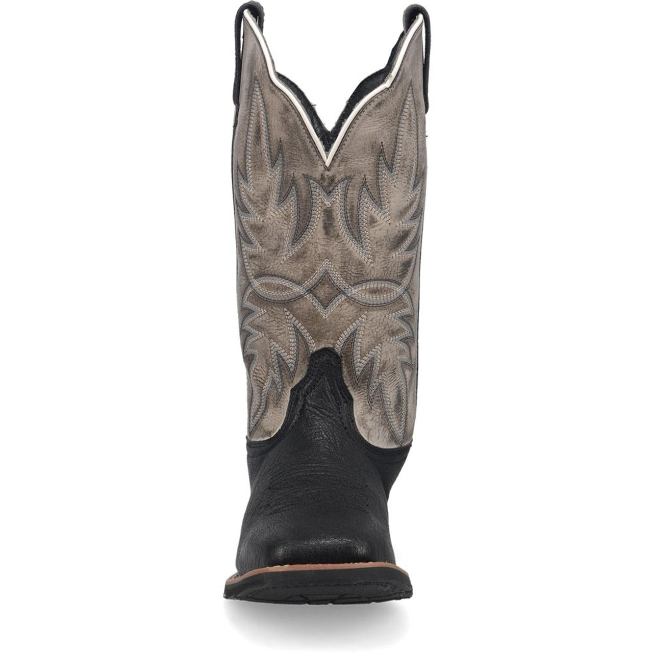 Laredo Isaac Black and Grey Leather Square Toe Shaft Boots for Men - 8D
