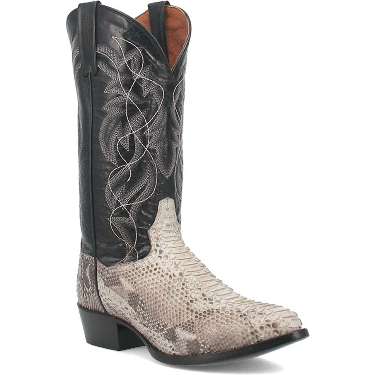 Dan Post Mens Manning Black and Natural Python 13 Round Toe Leather Boot - 7D