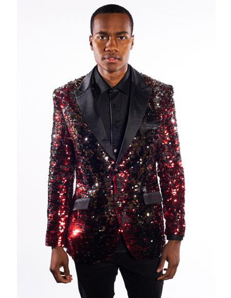 Sequin Tuxedo - Mens Blazer - Black and Red Dinner Jacket - Shiny Tuxedo Jacket