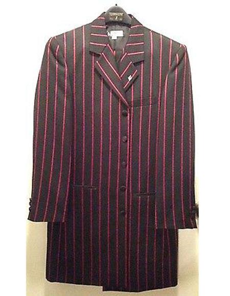 Men's Black with red stripe Zoot Suit - 38 Short Jacket+32 Waist Adjustable 28to34)(Height: 5 4 to5 7 )(Neck  15-16.5)S-M)