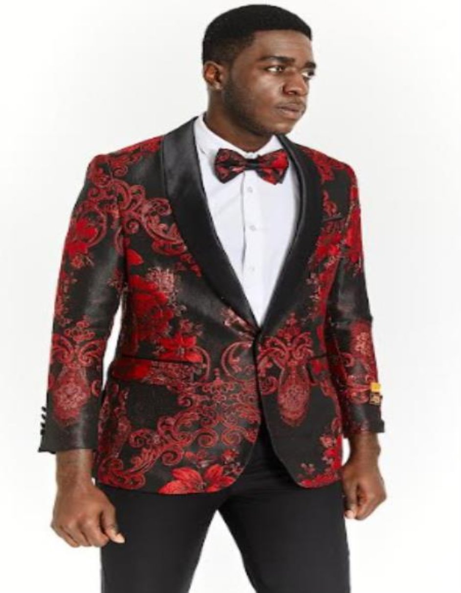 Big And Tall Suit For Men - Jacket + Pants + Bowtie + Pants - Black and Red Suit