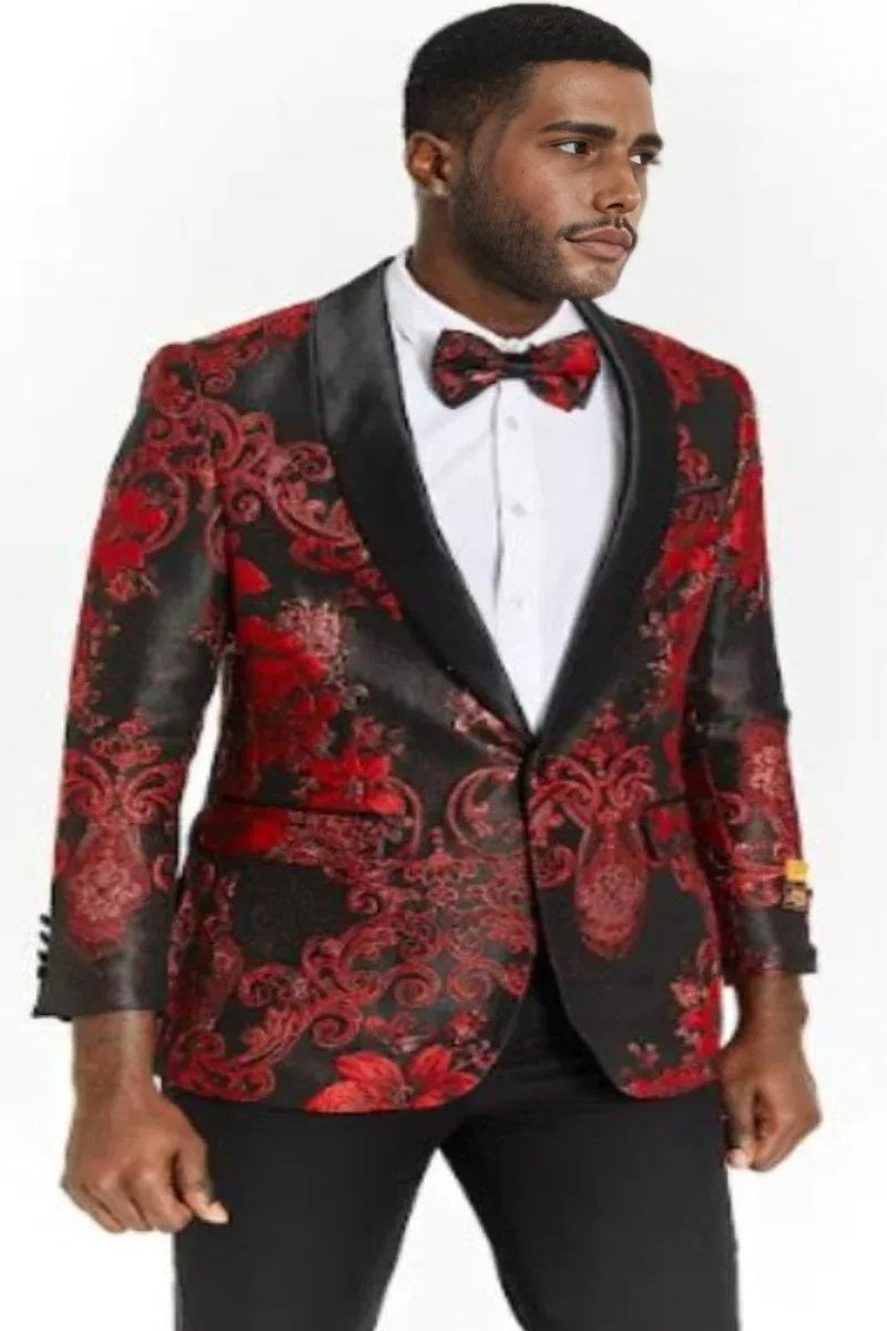 Big And Tall Suit For Men - Jacket + Pants + Bowtie + Pants - Black and Red Suit - 38 Short Jacket+32 Waist Adjustable 28to34)(Height: 5 4 to5 7 )(Neck  15-16.5)S-M)