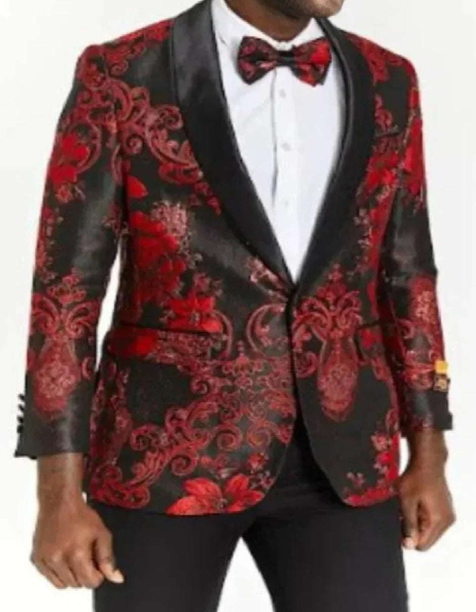 Big And Tall Bowtie Suit For Men - Jacket + Pants + Bowtie + Pants - Black and Red Suit - 38 Short Jacket+32 Waist Adjustable 28to34)(Height: 5 4 to5 7 )(Neck  15-16.5)S-M)