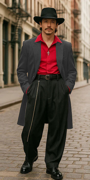 Mens Zoot Suit in Solid Black Available in 7 Colors - 38 Short Jacket+32 Waist Adjustable 28to34)(Height: 5’4”to5’7”)(Neck 15-16.5)S-M)