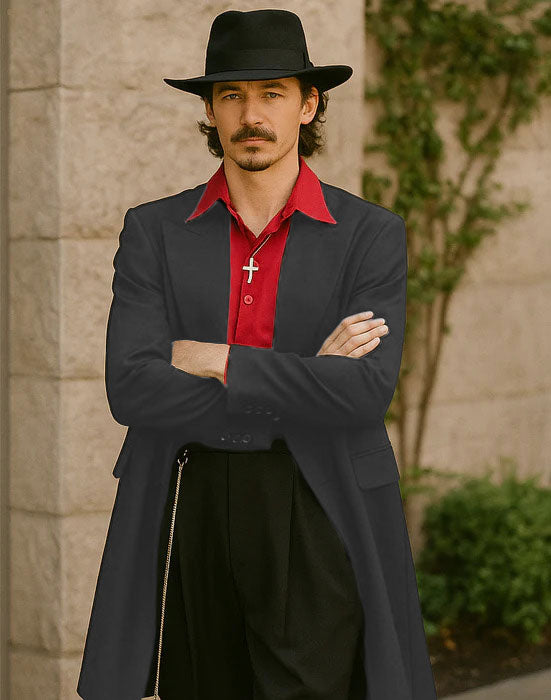 Mens Zoot Suit in Solid Black Available in 7 Colors - 38 Short Jacket+32 Waist Adjustable 28to34)(Height: 5’4”to5’7”)(Neck 15-16.5)S-M)