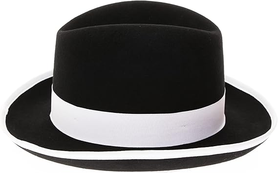 Gangster 100% Austrailian Wool Crushable Mens Fedora Hat - Removable Feather Gangster  Black/White Mens Fedora Hat - Small