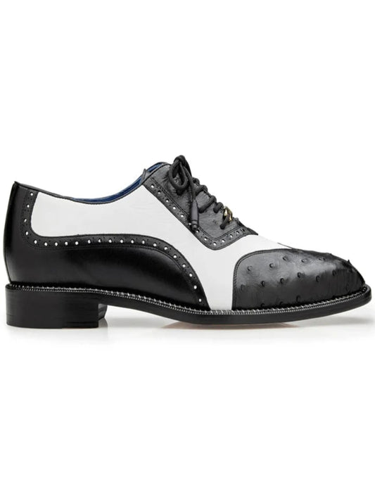 Men's Belvedere Sesto Italian Calf & Ostrich Quill Wingtip Black and White Dress Shoe