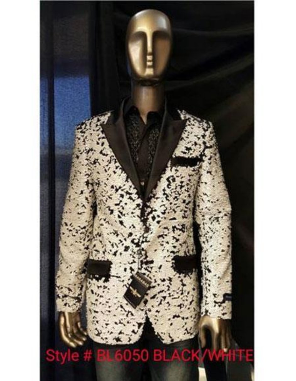 Sequin Tuxedo - Mens Blazer - Black and White Dinner Jacket - Shiny Tuxedo Jacket - XXXXL