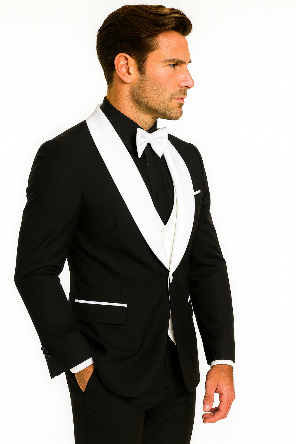 Mens Black Dinner Jacket - Two Toned Color Blazer - Black and White Lapel Sport Coat - Coat Size 38